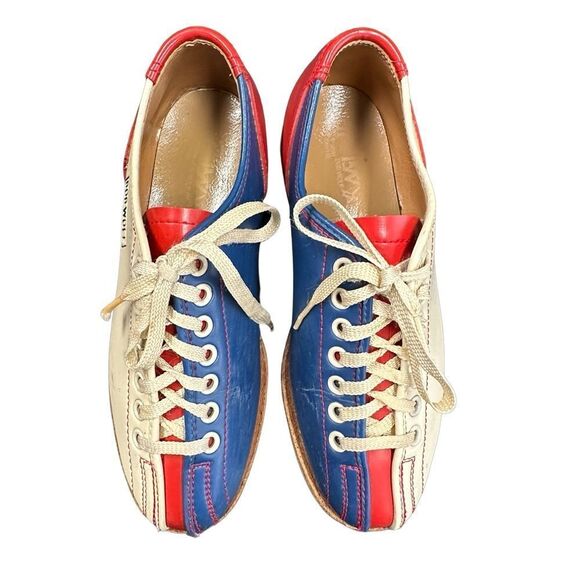 BOB WOLF Vintage Bowling Shoes Red Blue Tan Size 6.5-7 - Picture 1 of 14